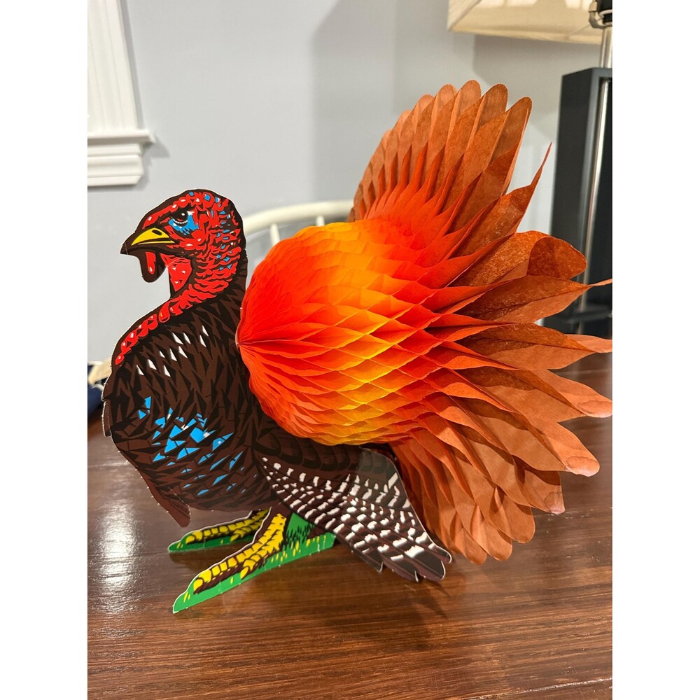 Vintage Eureka Thanksgiving Turkey Honeycomb Tissue Centerpiece 12” #89117 USA